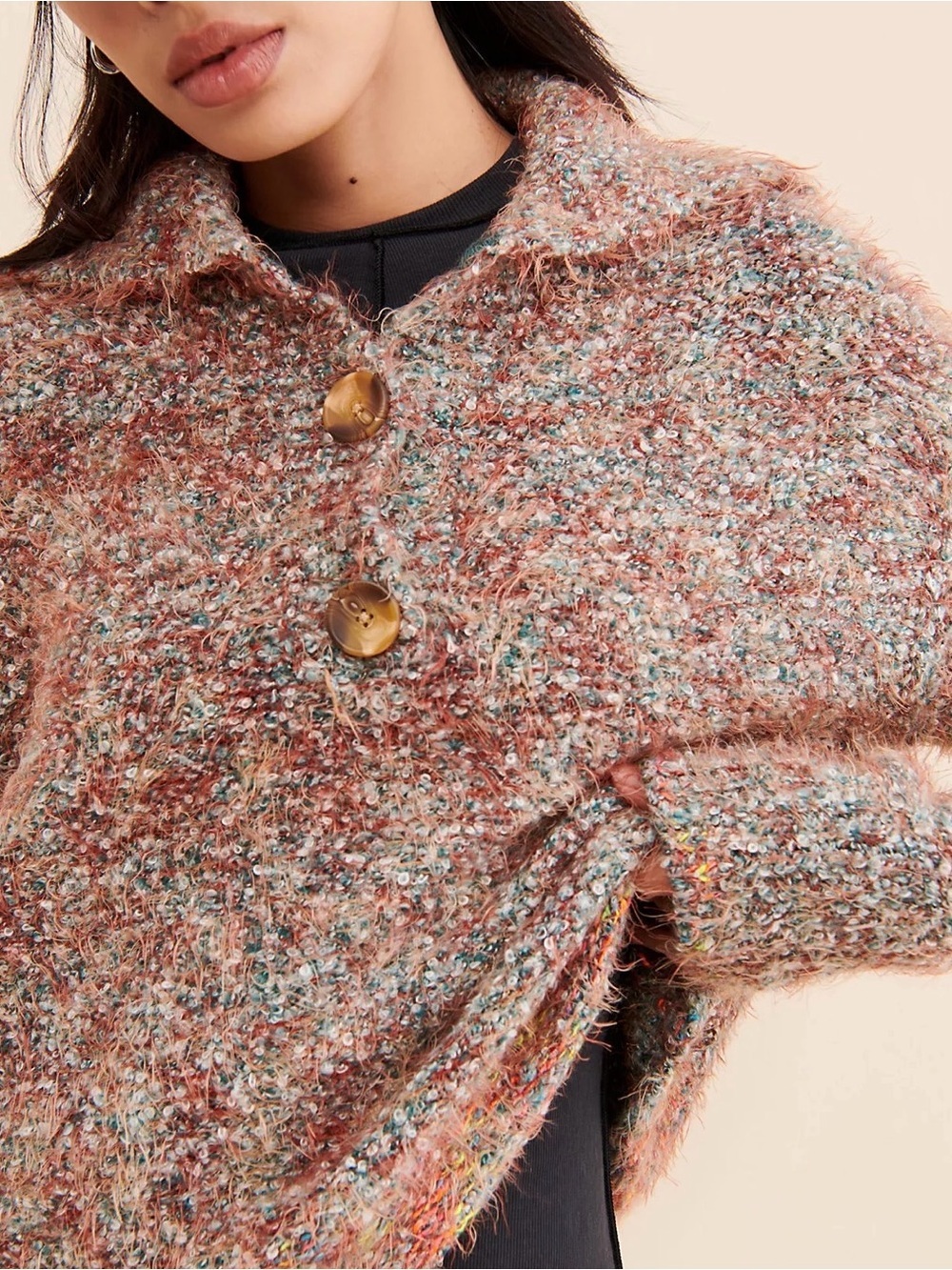 Free People Stellar Knit Pullover Sweater Auburn Bay Eyelash Knit Size M